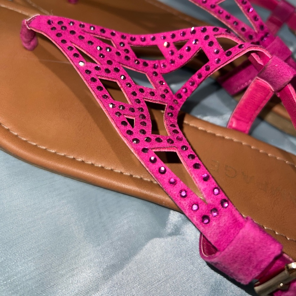 Pink Rhinestone T-Strap Sandals - Picture 2 of 6